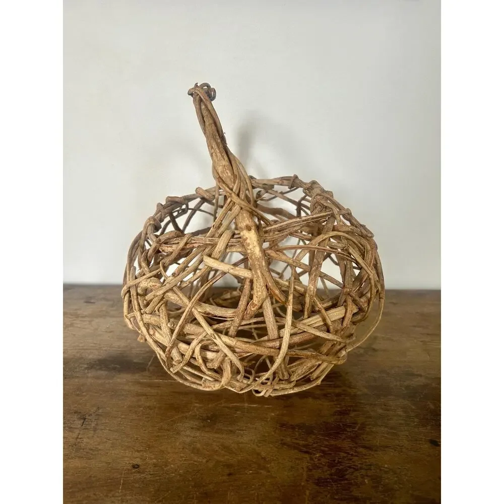 Vintage Grapevine Basket Handmade Rustic Cottagecore Decor